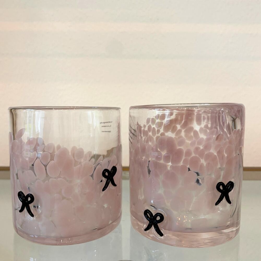 Pink Confetti Black Bows Icon Double Old Fashioned Glasses Set of 2 New